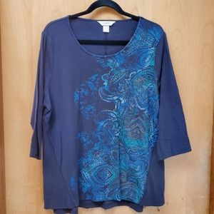 🔴 C.J. Banks Paisley Embellished 3/4 Sleeve Tee
